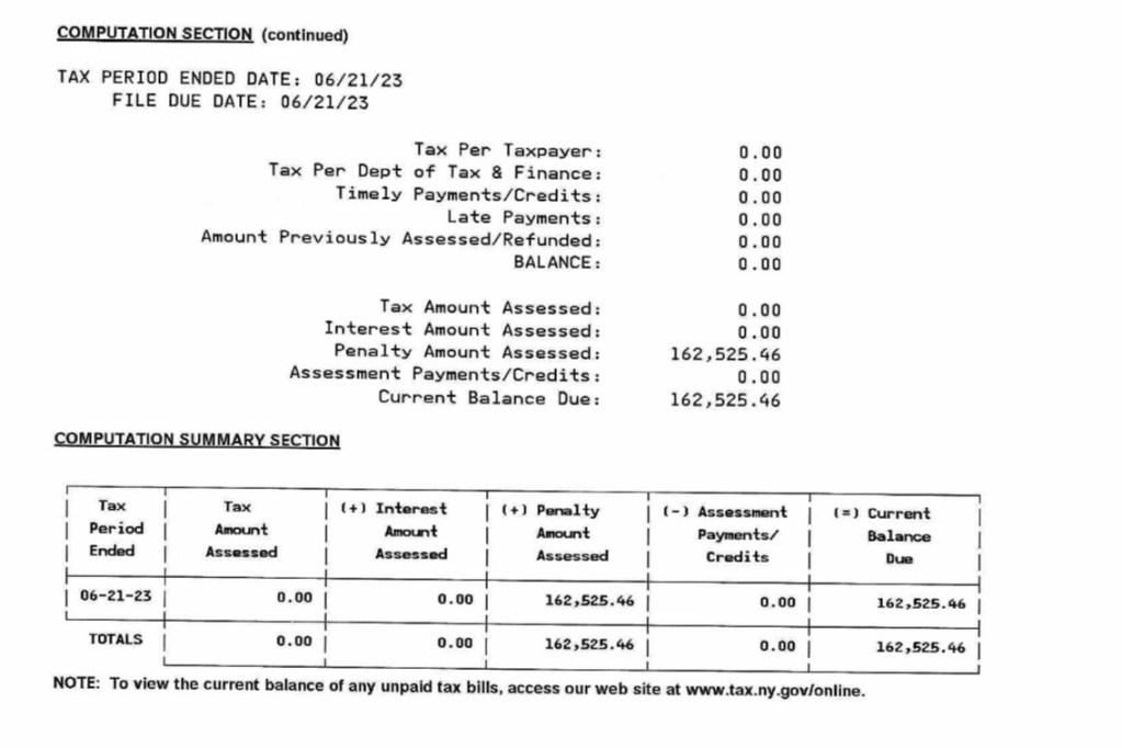 The state's tax department sent out a tax fine to an unlicensed cannabis shop for over $162,000.